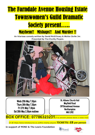 Mayhem Mishaps and Murder stage production poster – The Charity Players 2022